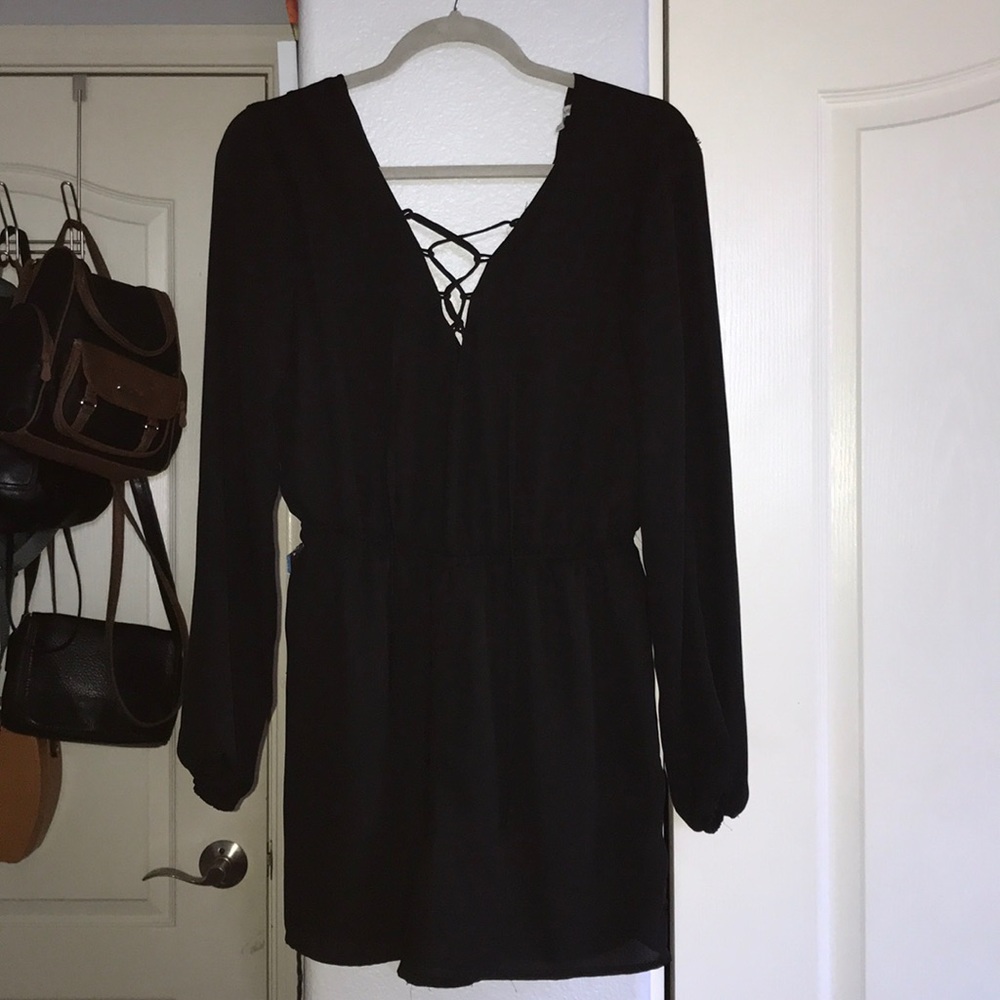 Charlotte Russe Black long sleeve lace up romper